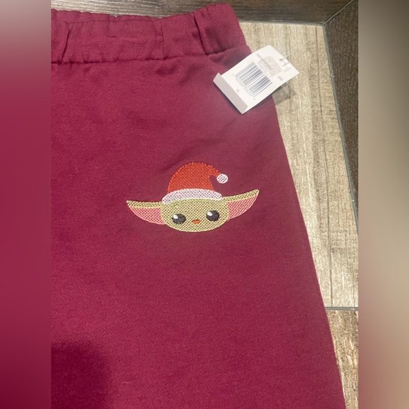 Star Wars Pants Women Burgandy Baby Yoda Christmas Soft Lounge XL Wide Leg NEW - Picture 2 of 8